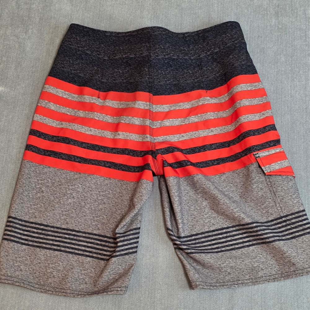 Hang Ten Board Shorts Mens 30 Grey Orange Striped Surf Swim Trunks Cargo Pocket - Picture 3 of 5
